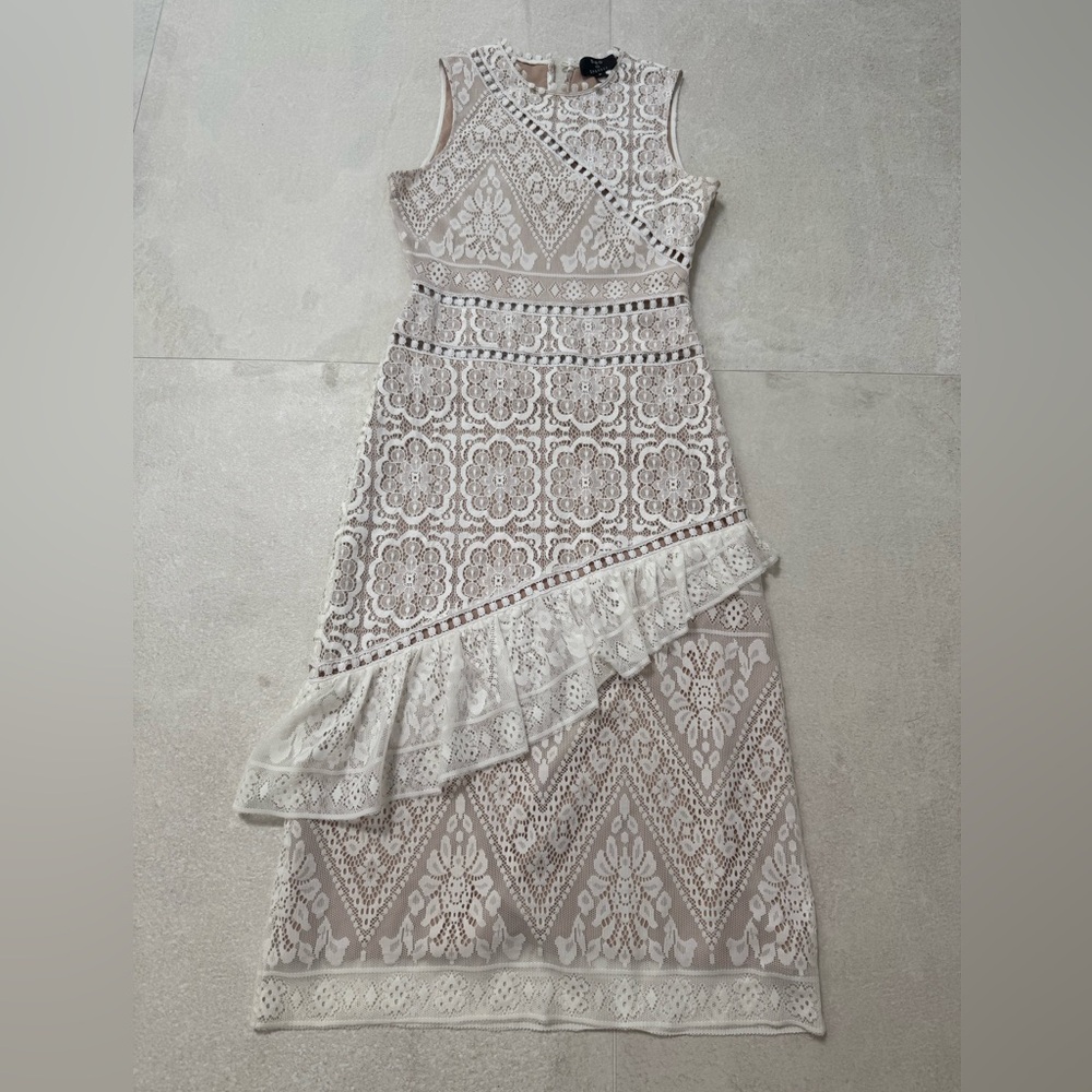 Sea New York Asymmetrical Lace Dress in Cream and White